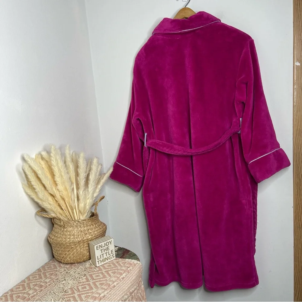 TOMMY HILFIGER Hot Pink Robe Fleece Embroidered Logo Size L/XL Preppy